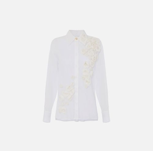 Cotton voile shirt with embroidered roses