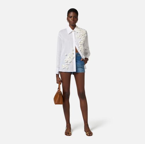 Cotton voile shirt with embroidered roses