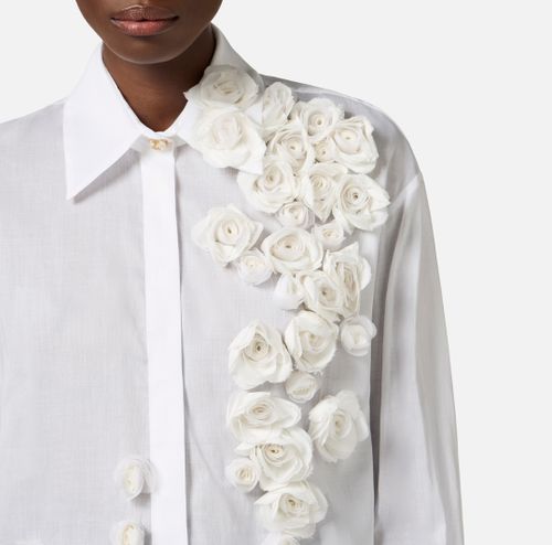 Cotton voile shirt with embroidered roses