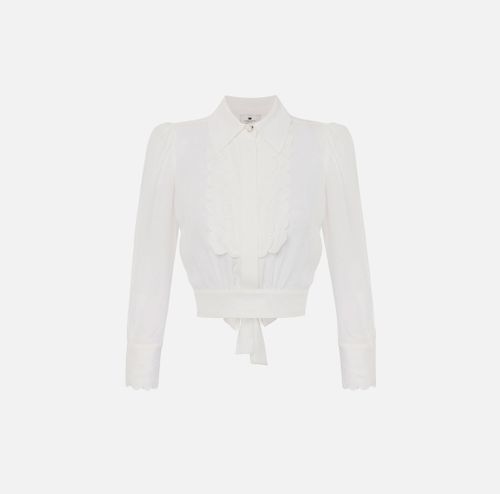 Shirt in viscose fabric with embroidered scallop