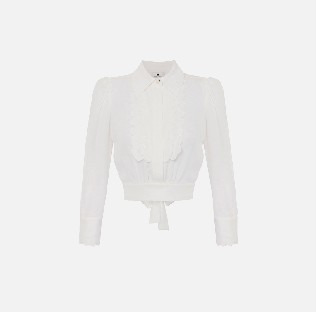 Shirt in viscose fabric with embroidered scallop