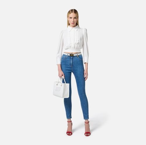 Shirt in viscose fabric with embroidered scallop