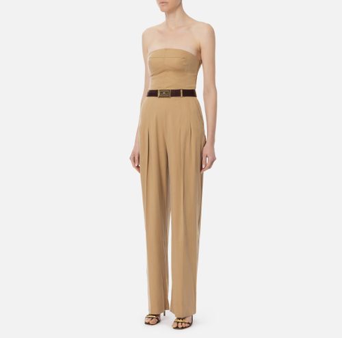 Jumpsuit in stretch lyocell fabric with crossover laces Camel