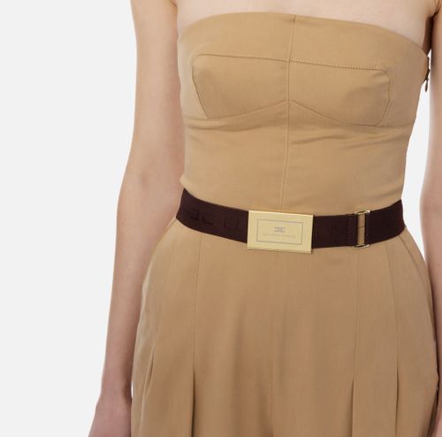 Jumpsuit in stretch lyocell fabric with crossover laces Camel