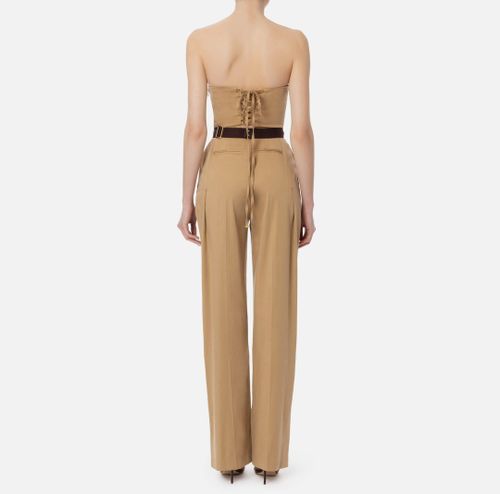 Jumpsuit in stretch lyocell fabric with crossover laces Camel