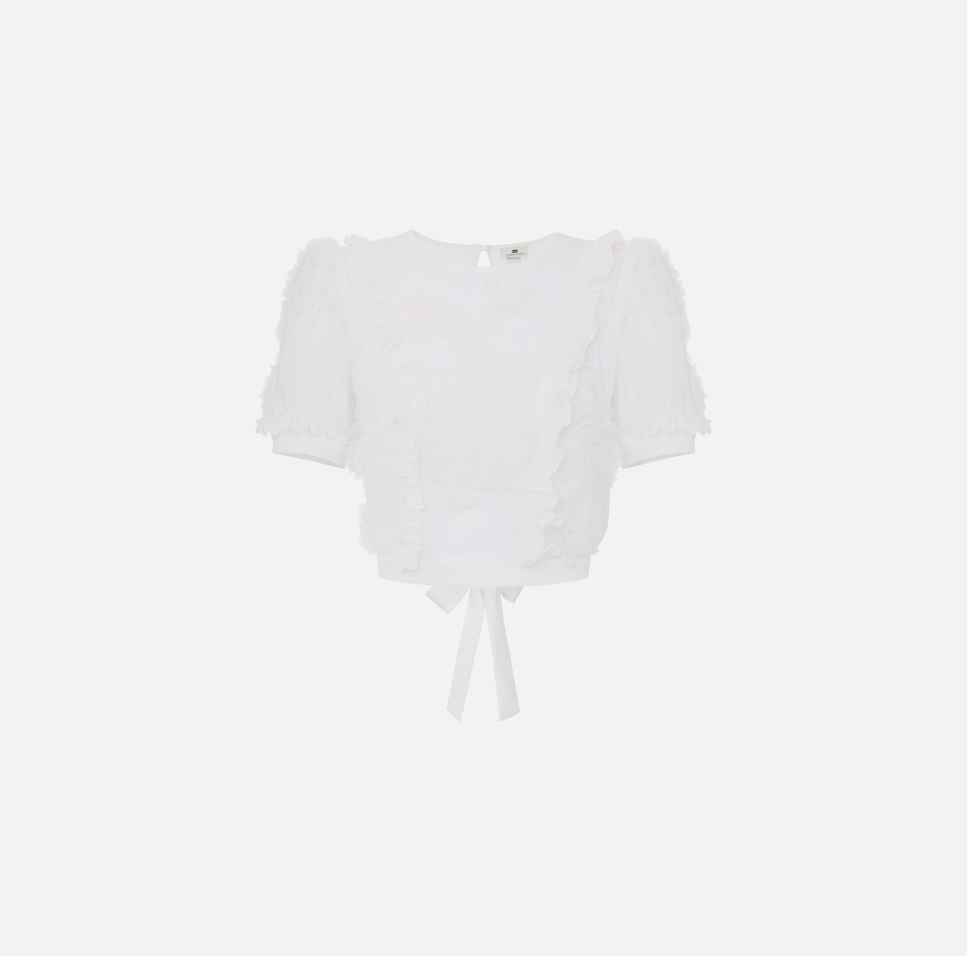 Top in georgette fabric embroidered with ruffles