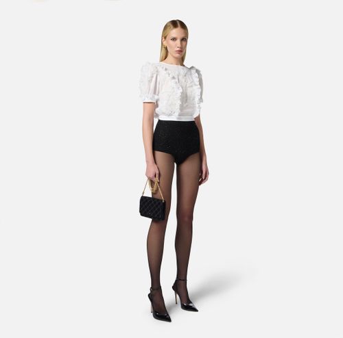 Top in georgette fabric embroidered with ruffles