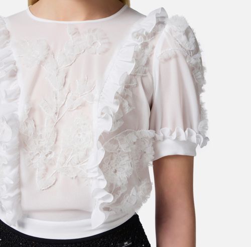 Top in georgette fabric embroidered with ruffles