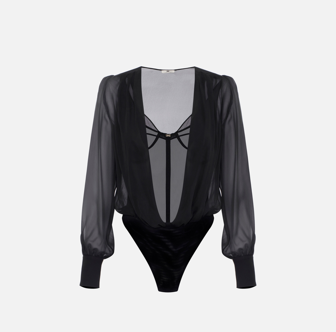 Bodysuit in tulle and silk georgette