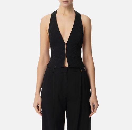 Satin waistcoat with jacquard diamond Black