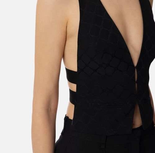 Satin waistcoat with jacquard diamond Black