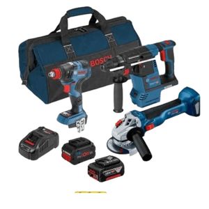 סט נטען מקצועי 18V אימפקט רטיטה + פטישון + משחזת + 2 סוללות BOSCH 15990.L95 6Ah+8Ah