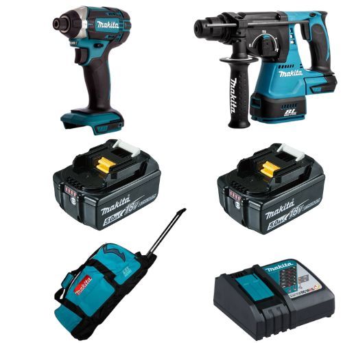 סט מברגת אימפקט ללא פחמים + פטישון ללא פחמים + 2 סוללות 18V 5Ah + תיק כלים + מטען מהיר