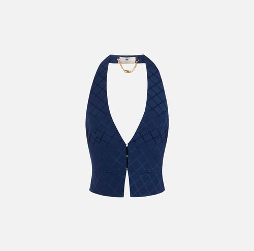 Satin waistcoat with jacquard diamond Ultramarine