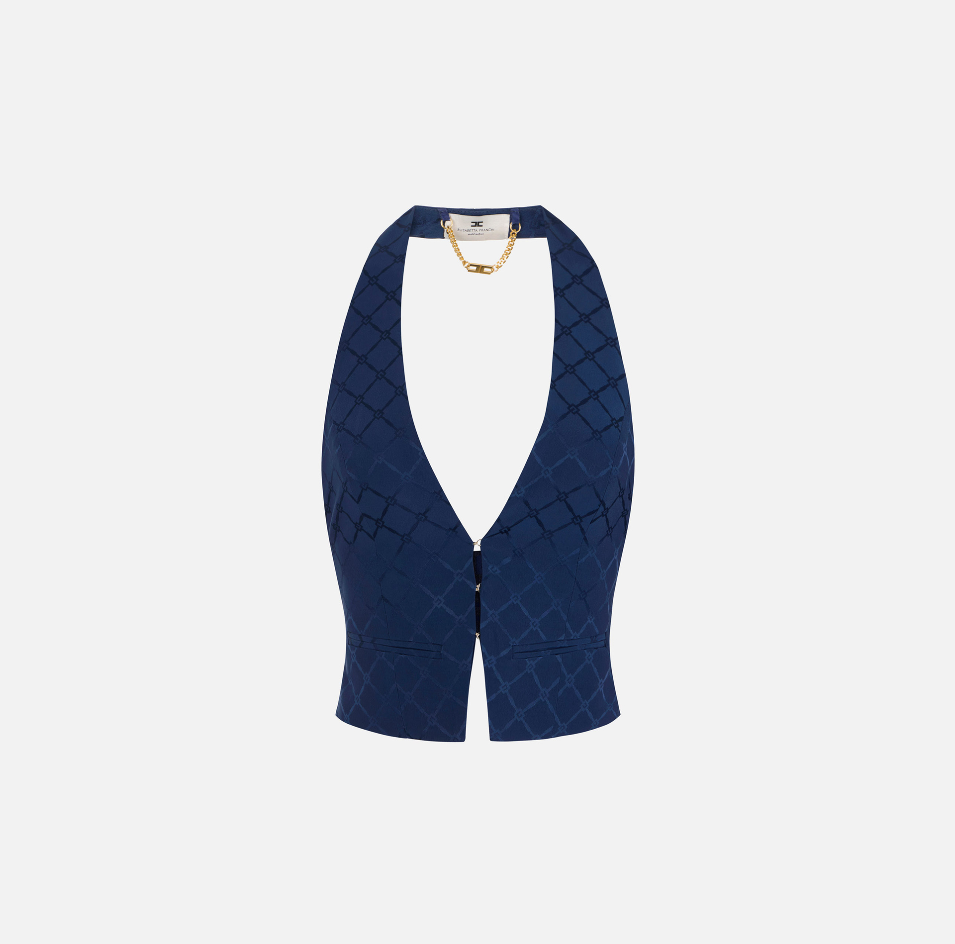 Satin waistcoat with jacquard diamond Ultramarine