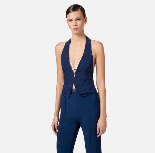 Satin waistcoat with jacquard diamond Ultramarine