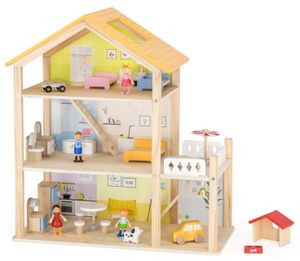 בית בובות פתוח 3 קומות עם יתר מ 20 אביזרי ריהוט ו 4 בובות 