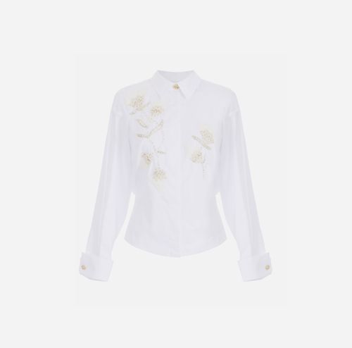 Cotton poplin shirt with floral embroideries