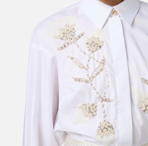 Cotton poplin shirt with floral embroideries