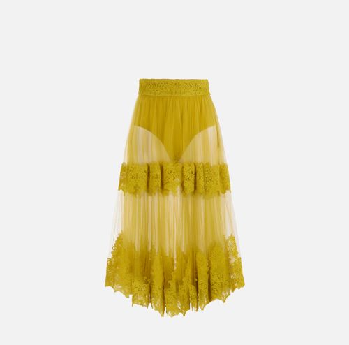 Skirt in tulle fabric with lace decorations