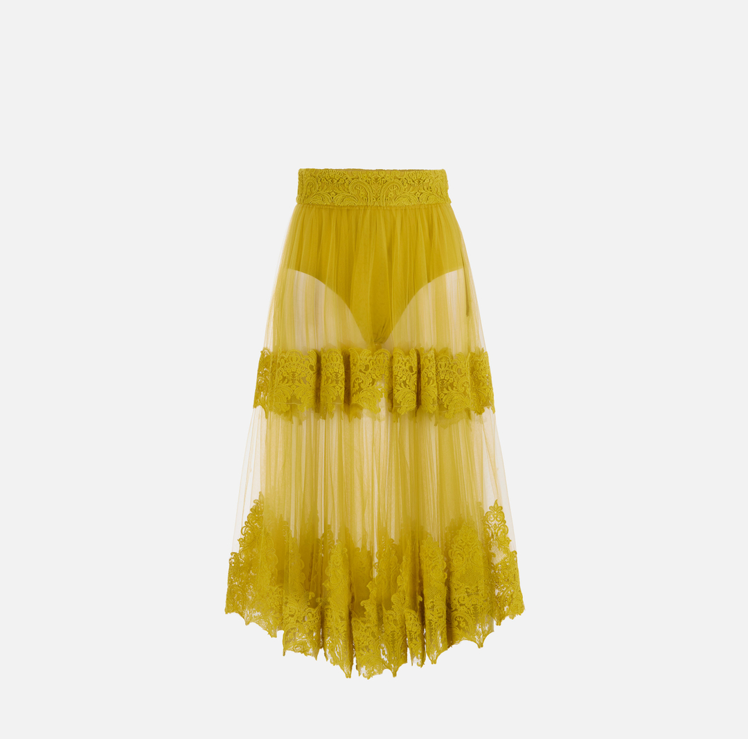 Skirt in tulle fabric with lace decorations