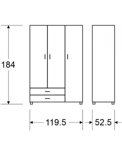 ארון 3 דלתות 2 מגירות - דגם 607 - צבע שיטה