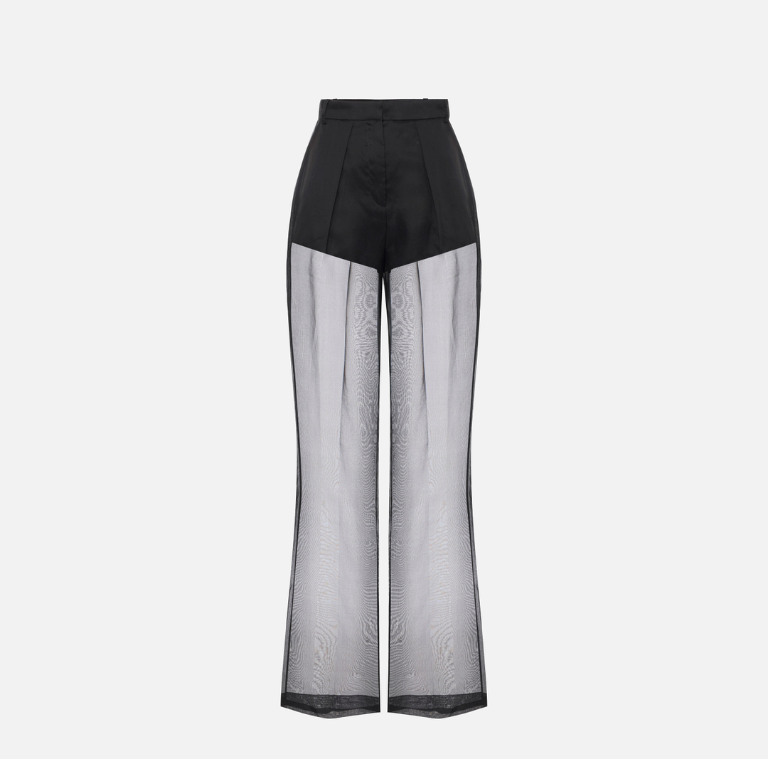 Trousers in organza and satin fabric
