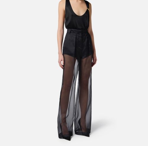 Trousers in organza and satin fabric