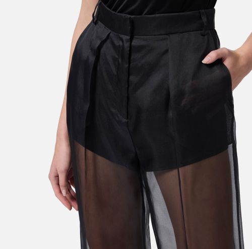 Trousers in organza and satin fabric