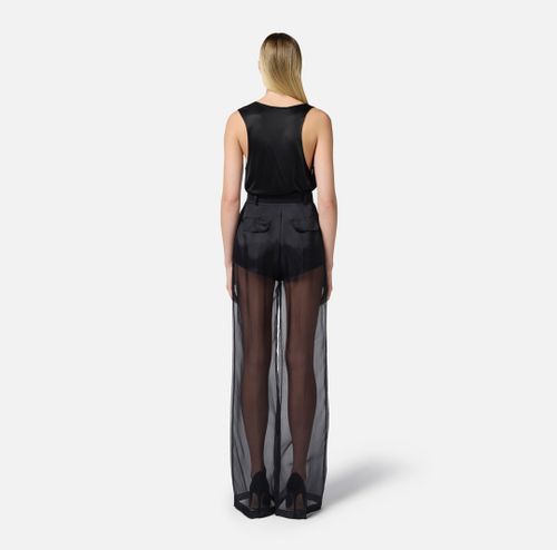 Trousers in organza and satin fabric