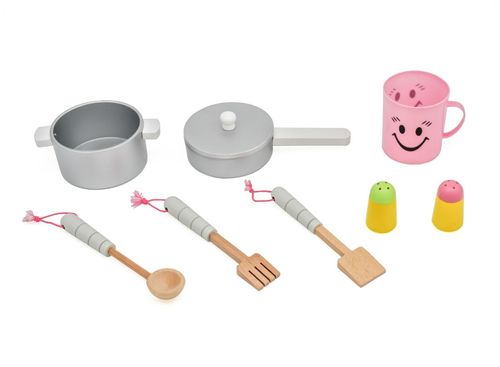 מטבח עץ לילדים עם מקרר, מקפיא, מדיח ו-10 אביזרי בישול - לבן