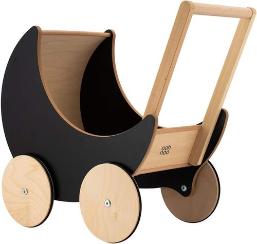 עגלת בובה / הליכון מעץ - עץ טבעי ושחור