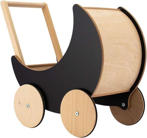 עגלת בובה / הליכון מעץ - עץ טבעי ושחור