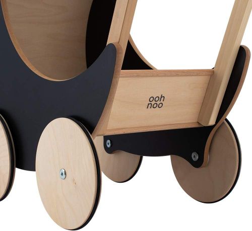 עגלת בובה / הליכון מעץ - עץ טבעי ושחור