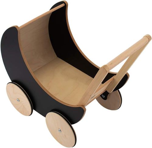 עגלת בובה / הליכון מעץ - עץ טבעי ושחור