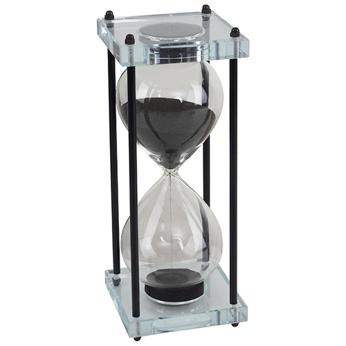 שעון חול זכוכית עץ ומתכת מד מדידה 30 דקות