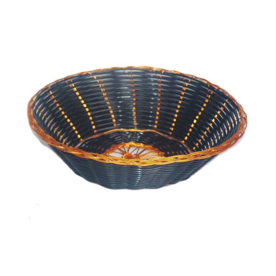 סלסלה לחם רתאן עגולה שחור פס זהב Y.C 034006