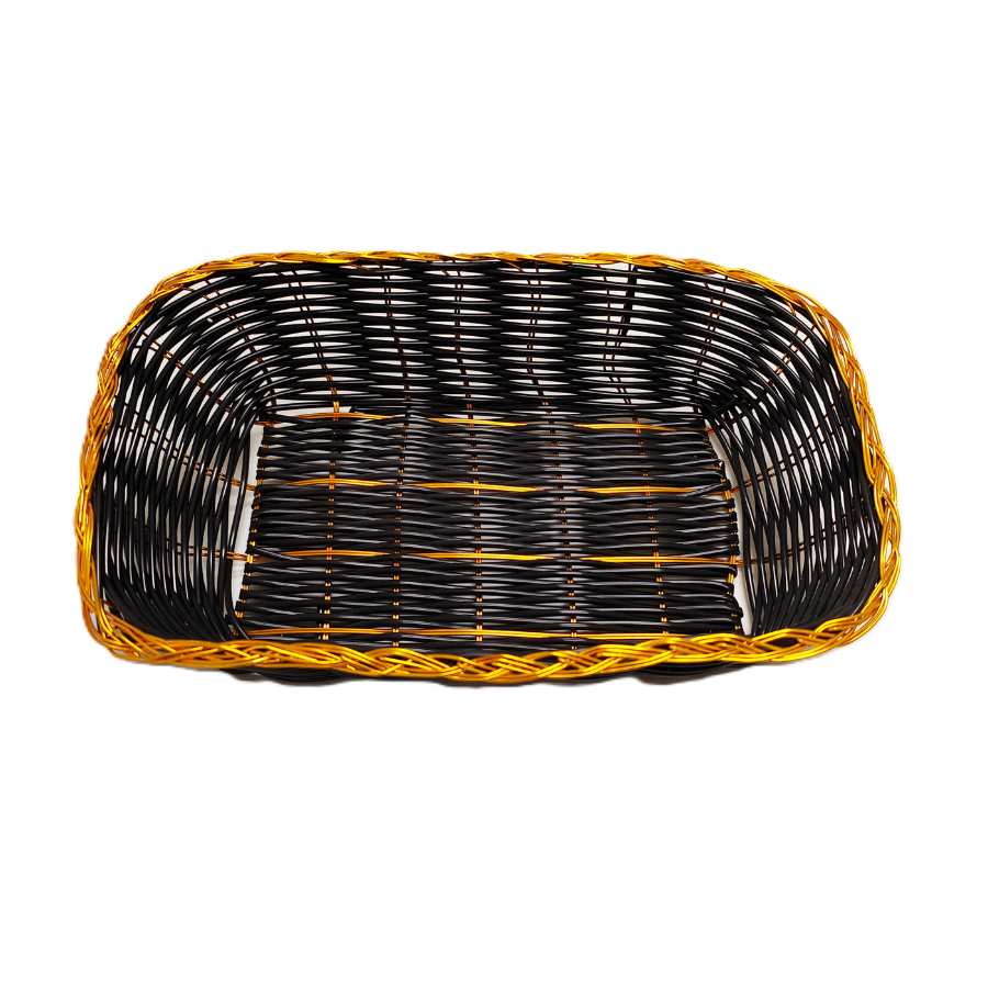 סלסלה לחם רתאן מלבנית שחור פס זהב Y.C 034013