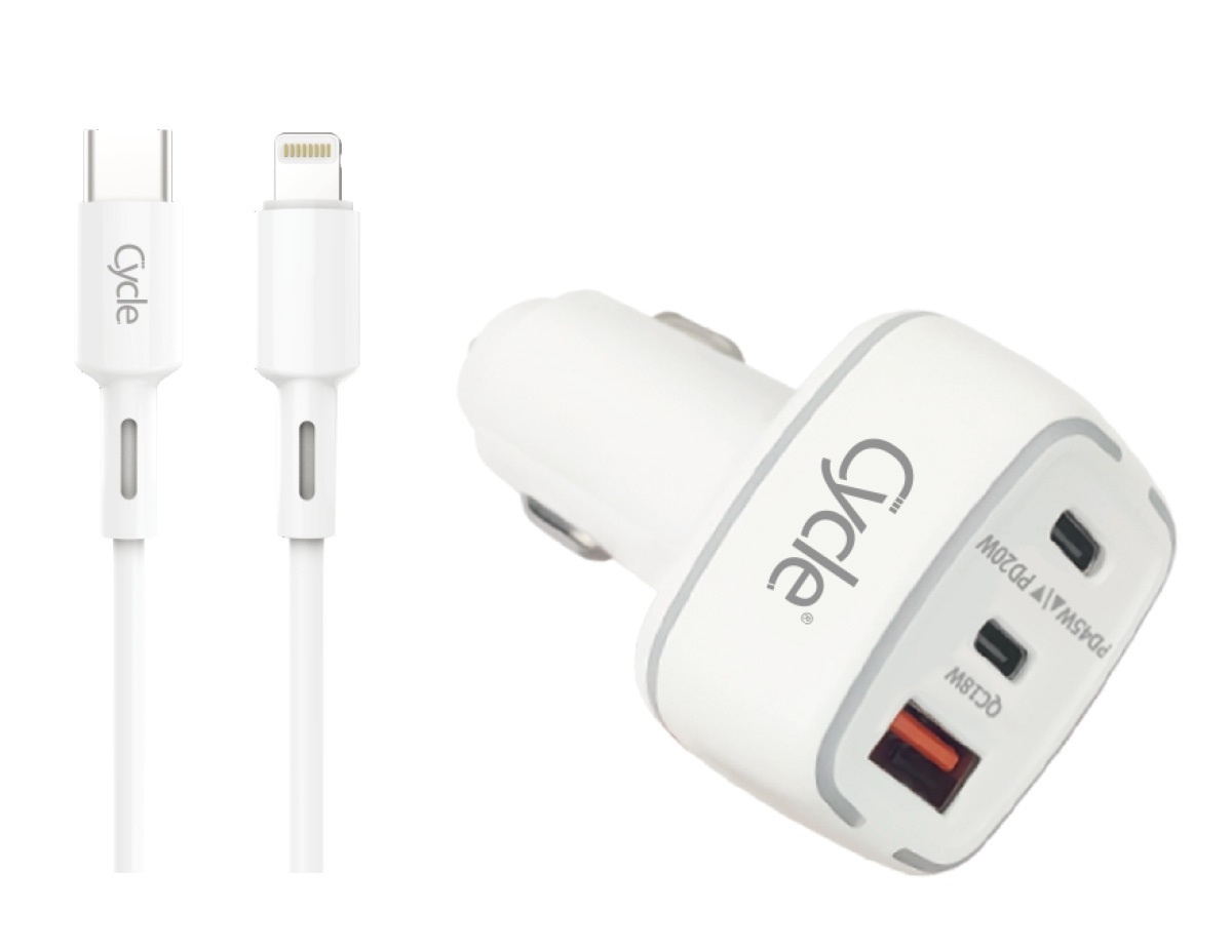 מטען  טלפון לרכב 65W עם טעינה מהירה וכבל USB-C ל-Lightning Cycle