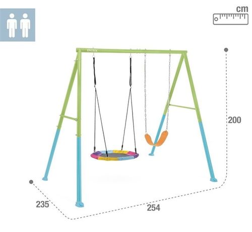 מתקן חצר ממתכת ל 2 לילדים עם נדנדת בוגר ונדנדת קן ציפור - צבעוני
