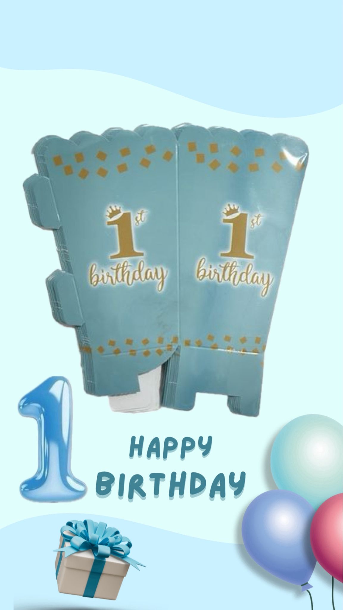 קופסאות פופקורן כחול גיל שנה - 6 יחידות