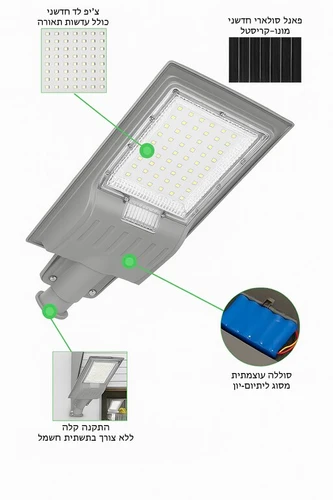 פנס סולארי 120W בעיצוב חדשני ובגימור אלומיניום איכותי