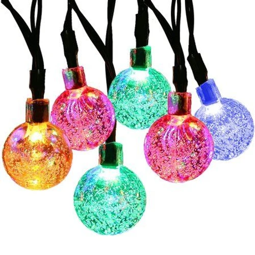 סרט 30 כדורים סולאריים צבעוניים גוון RGB בעיצוב קריסטל