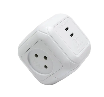 מפצל חשמל 1 ל-4 קוביה עם 2 חיבורים TYPE-C