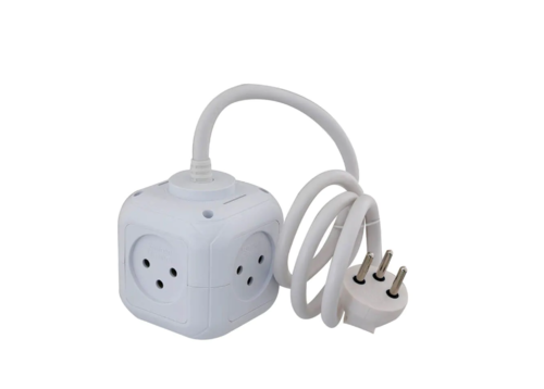 רב שקע קובייה 5 שקעים וכבל באורך 1 מטר