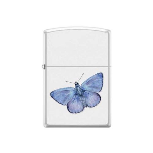 מצית זיפו פרפר כחול על רקע לבן - ZIPPO