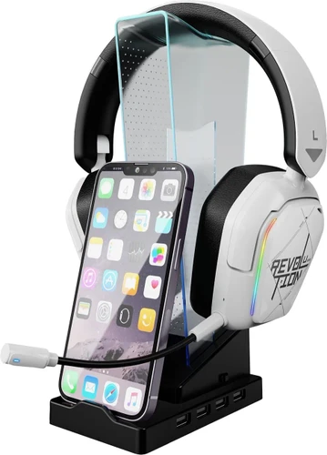 מעמד שולחני לאוזניות וסמארטפון עם תאורה RGB מבית XtrikeMe