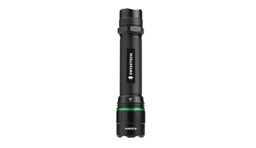 : פנס לד נטען SWISS TECH דגם ST031621 עם 1000 לומנס, מבנה אלומיניום בעיצוב שישה-צדדי למניעת גלגול, טכנולוגיית זום מתקדמת וארבעה מצבי תאורה שונים. בעל עמידות למים IPX4 וטווח הארה של עד 100 מטר.
