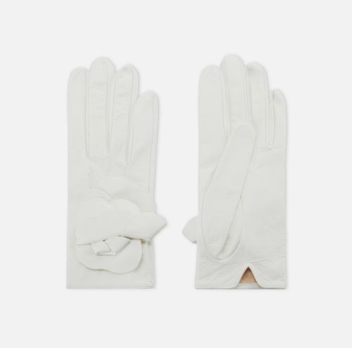 Leather gloves with flower Ivory