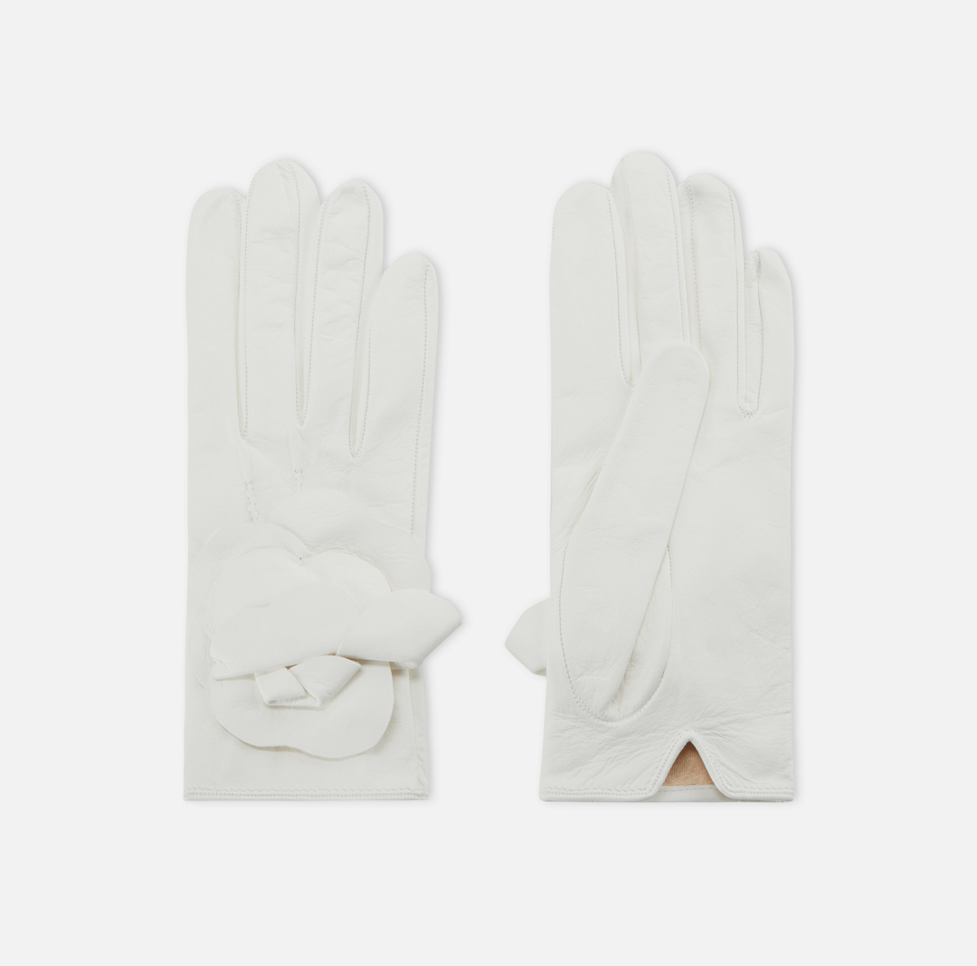 Leather gloves with flower Ivory